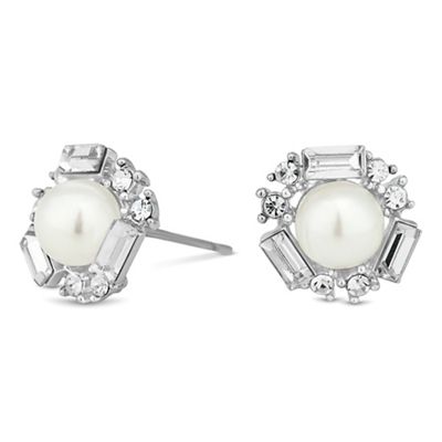 Pearl and mixed crystal stone surround earring